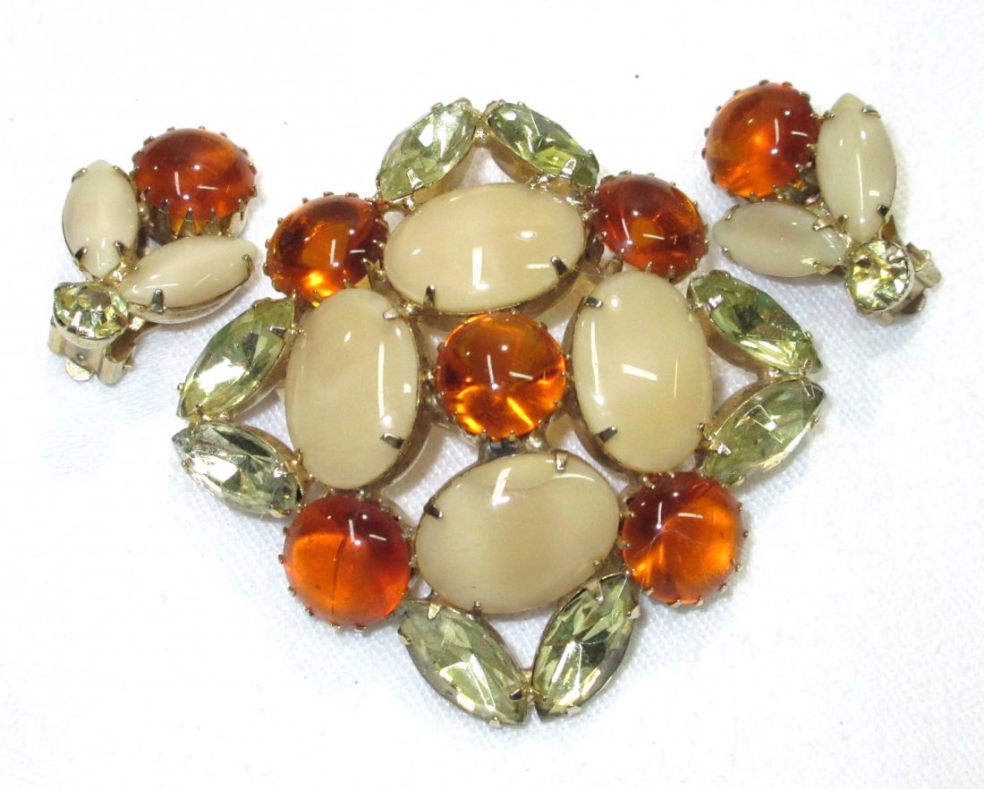 Art Glass, Amber/Citrine Glass Brooch Set (1 of 4)