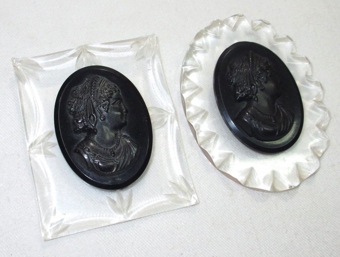 2 Reverse Grad. Lucite Black Cameo Pins (1 of 4)