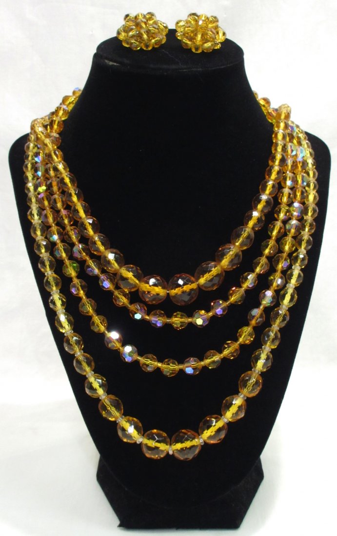 3 Amber Crystal Bead Necklaces + Earrings (1 of 5)