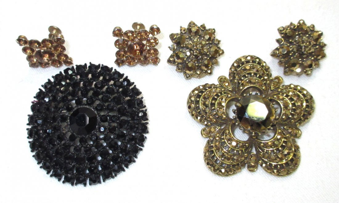 Gold Luster/Black WEISS Brooch & Earrings (1 of 7)