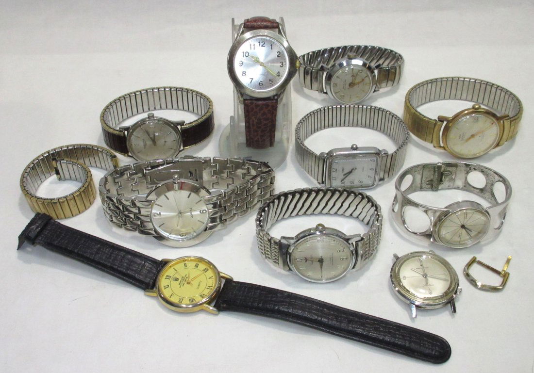 10 Men's Vtg Watches, 17 Jew & More: (2) Waltham 17 Jew.- Westclock Longines, Dominique 17 Jew & More