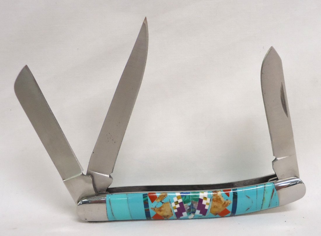 Inlaid Turquoise Pocket Knife (1 of 2)