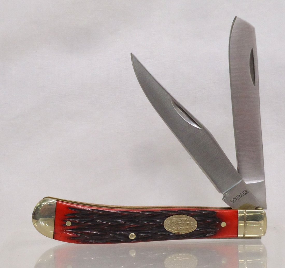 Schrade Trapper Pocket Knife: 3 3/4" Red Bone Handle