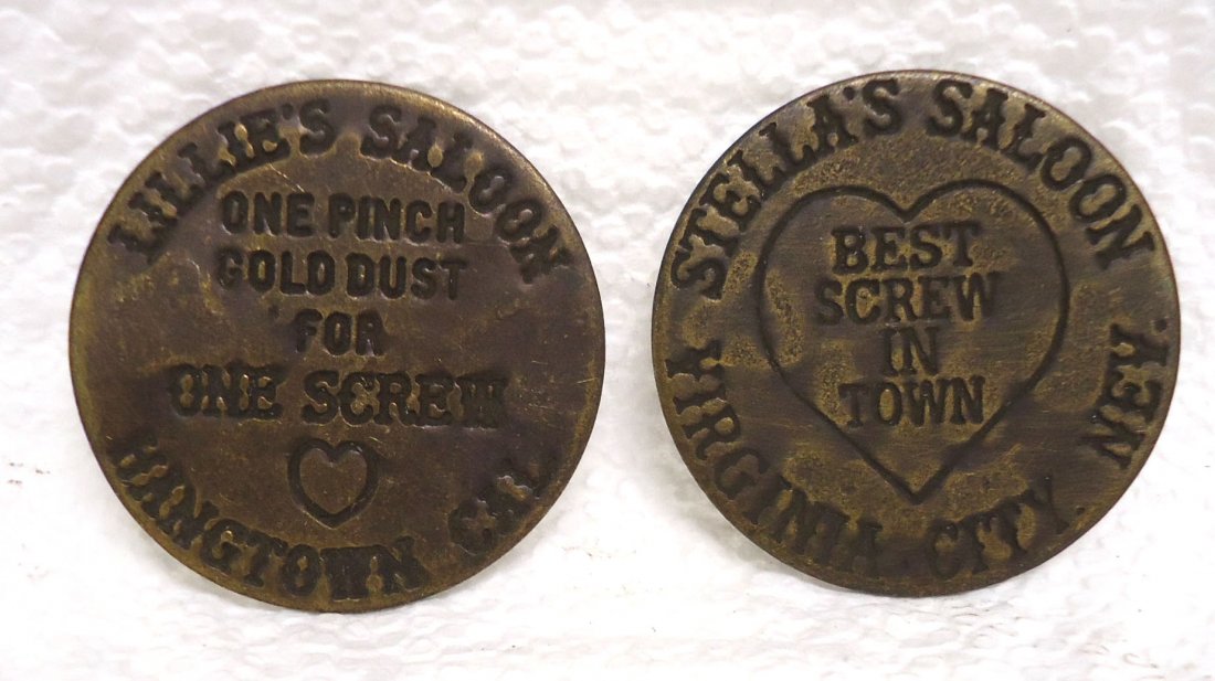 2 Modern Brass Brothel Tokens: 1 1/2"