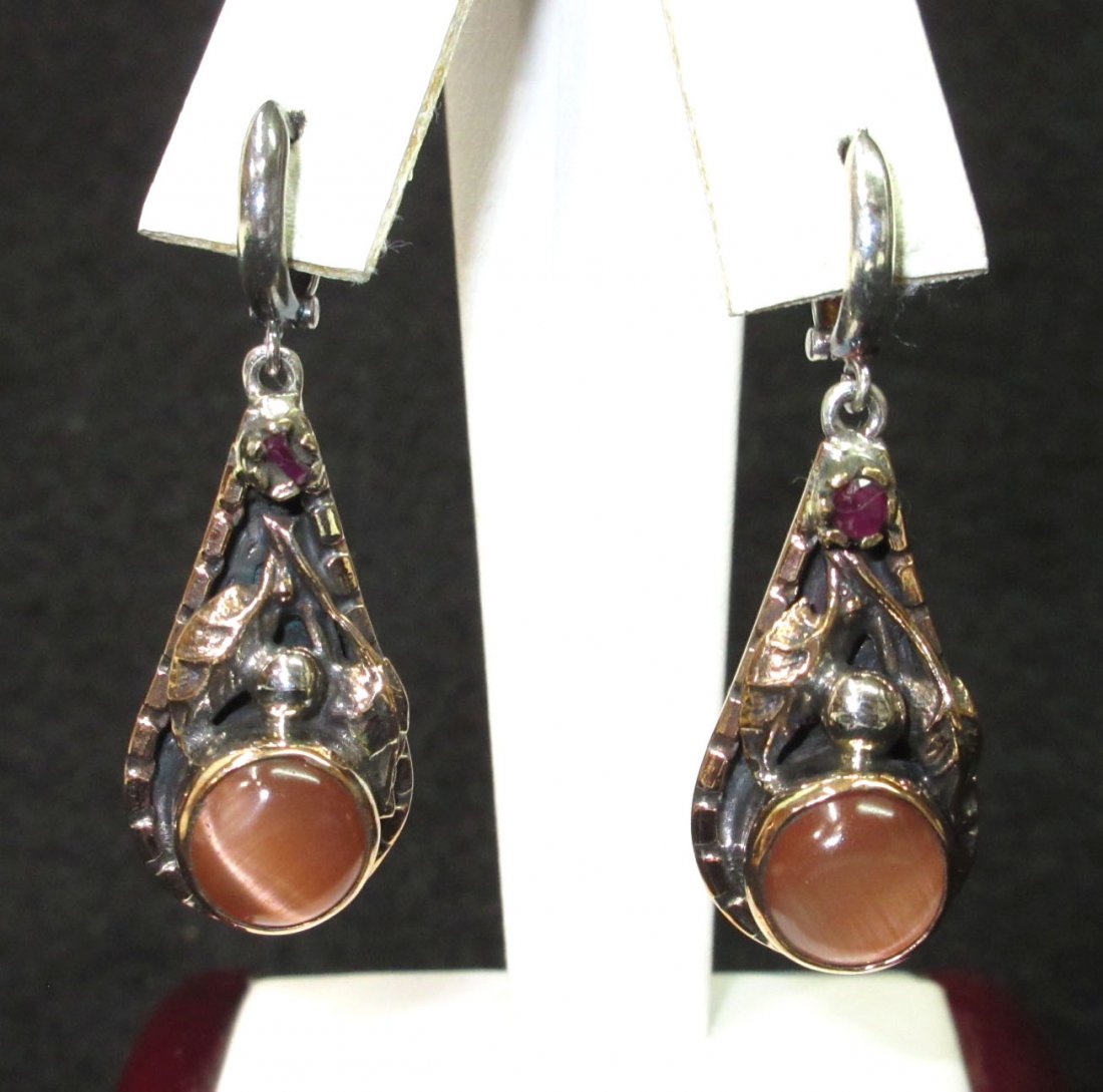 Pr. Sterling Moonstone Earrings: 1 3/4" Drop