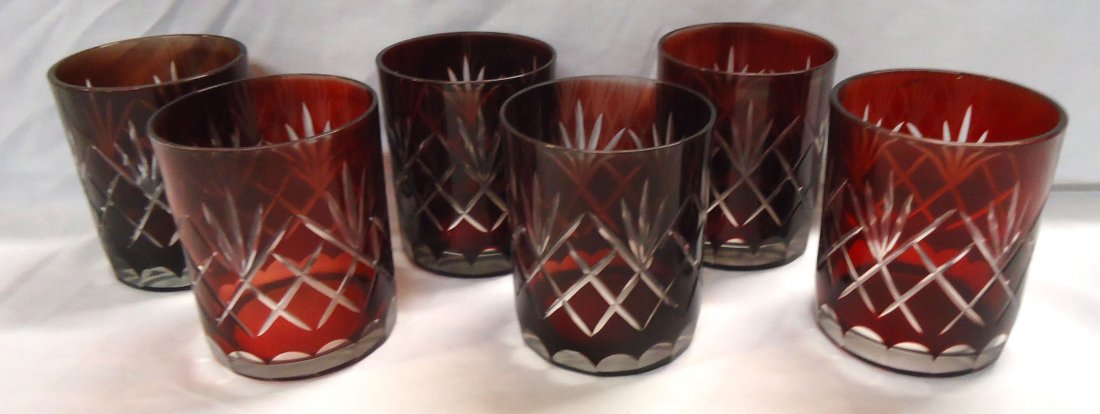 6 Bohemian Ruby cut to Clear Tumblers (1 of 3)