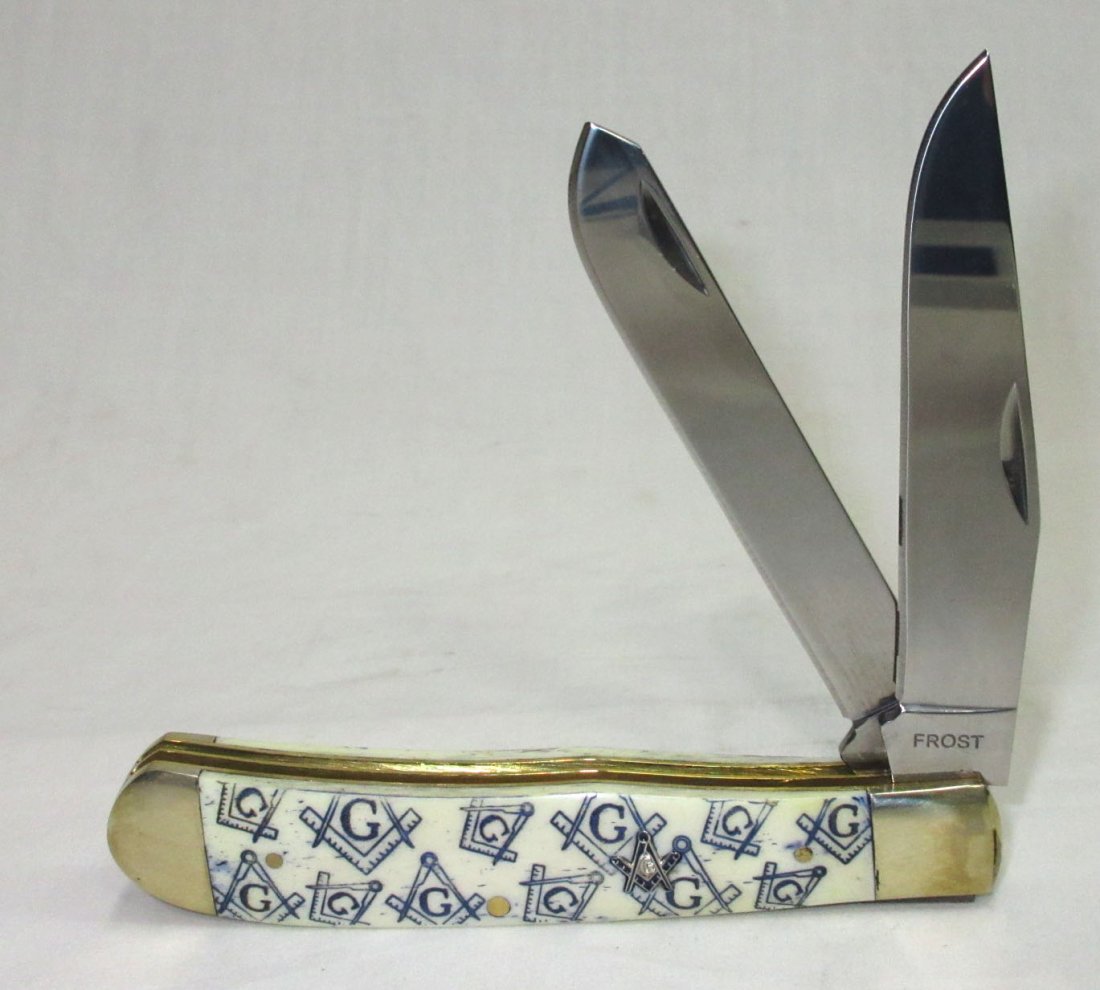 4" Bone Handle Masonic Pocket Knife: 4"