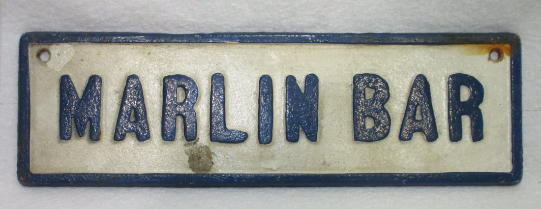 Modern Cast Iron Marlin Bar Sign: 10" x 3"