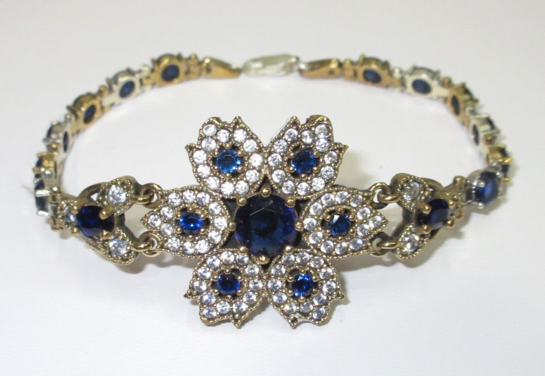 Sterling, Marcasite, & Blue Stone Bracelet: 7 1/2"