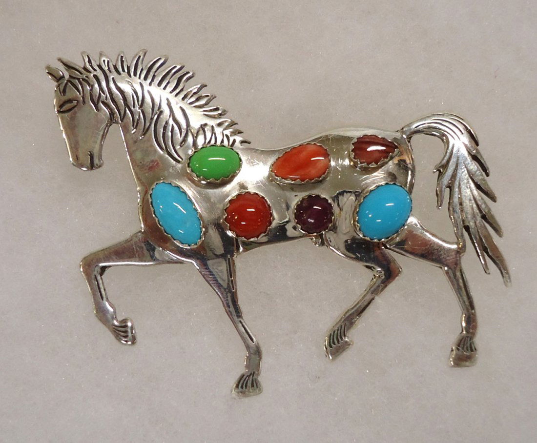 Sterling Horse Brooch Set w/Stones (1 of 3)