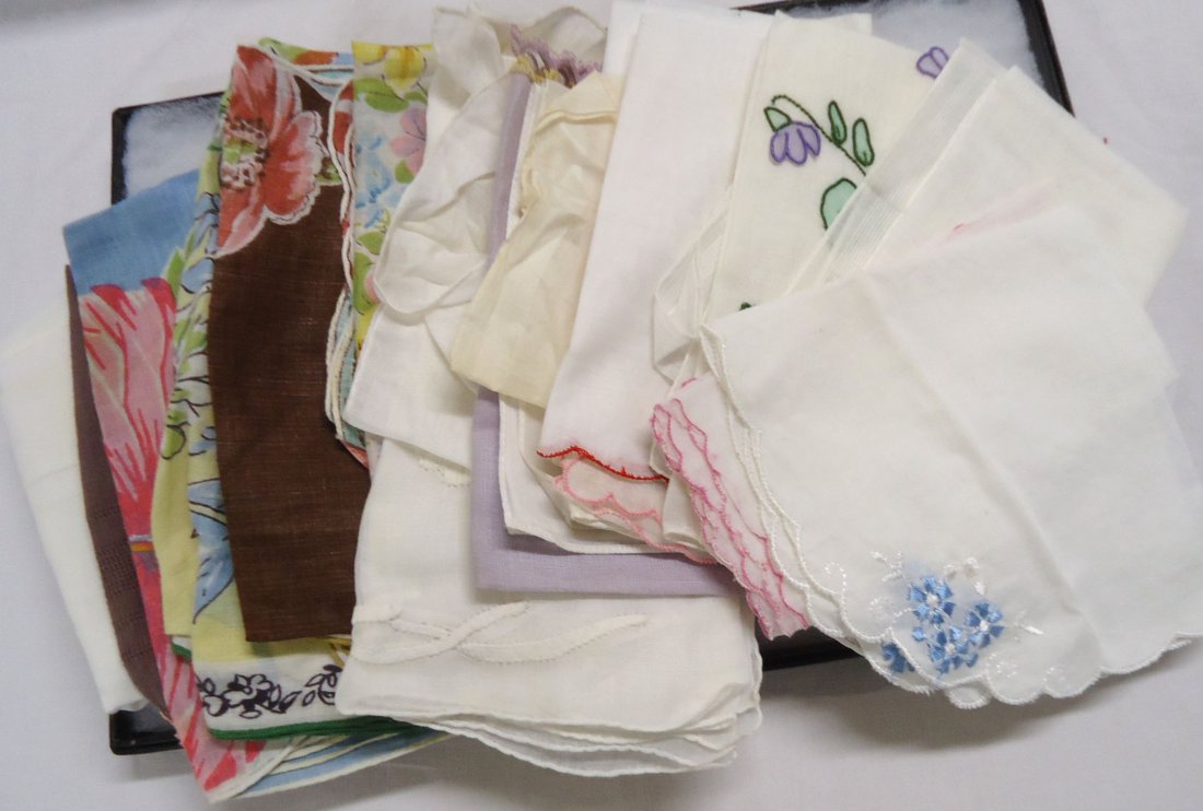 22 Vintage Handkerchiefs w/Basket: 23 pcs.