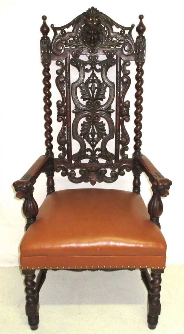Heavily Carved Oak Arm Chair (1 of 7)