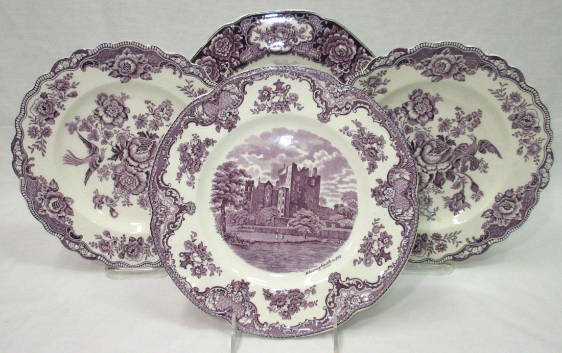 4 Purple Transferware Plates (1 of 8)