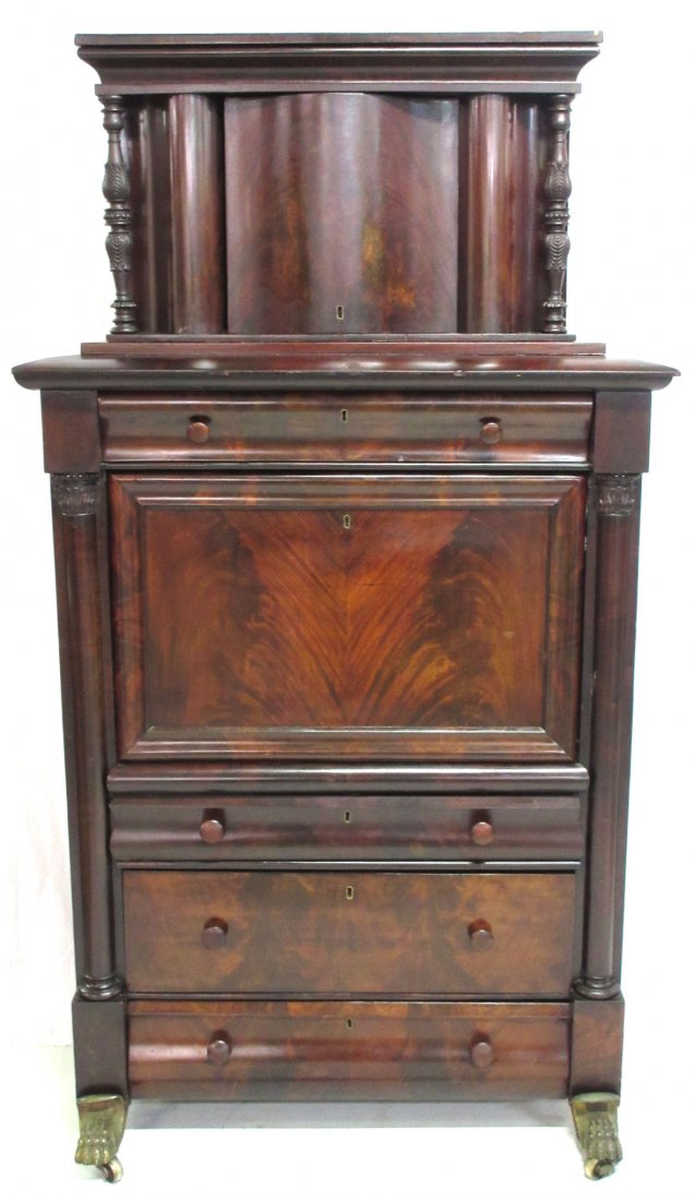 Empire Abattant Desk Duncan Phyfe ?: 77" x 43" x 25" Bronze Paw Feet