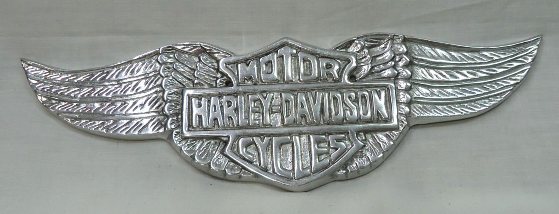 Polished Alum. Harley Davidson Adv. Sign: 13" x 4"