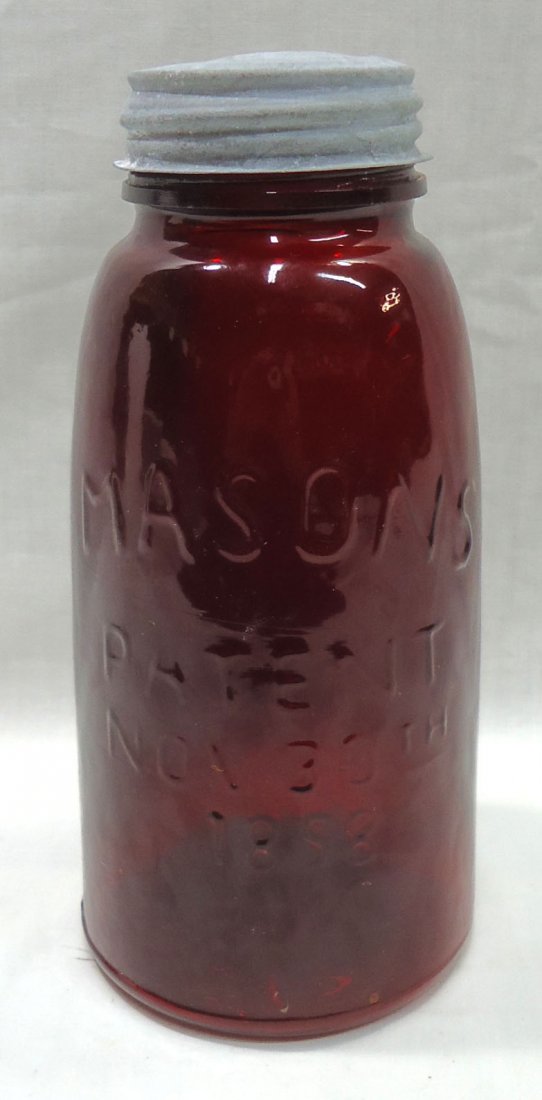 Modern Red Manson's 1858 Jar: 9 1/2"T x 4 1/2" W Half Gallon