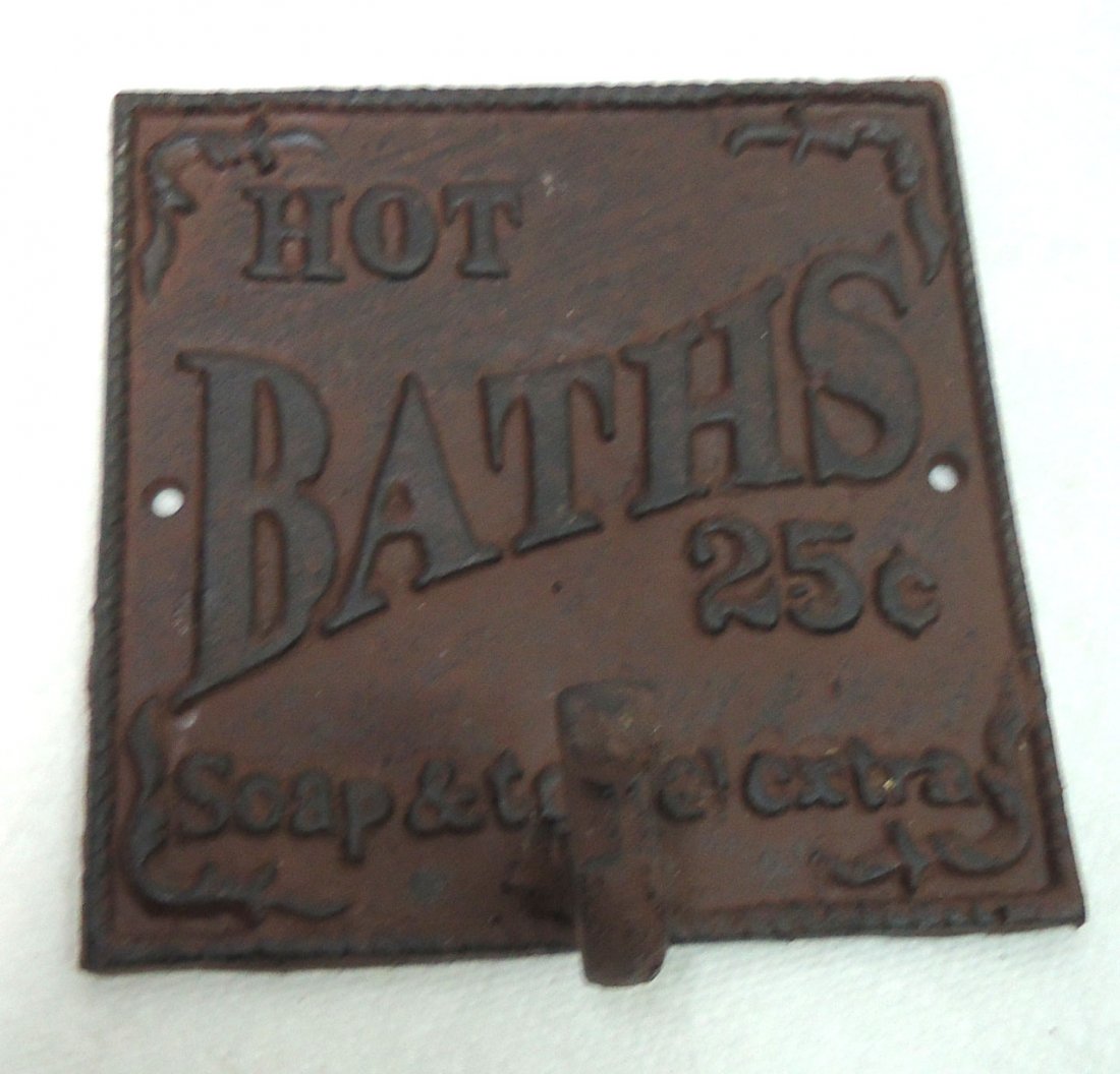 Modern Cast Iron Hot Bath's Sign W/ Hook (1 of 3)
