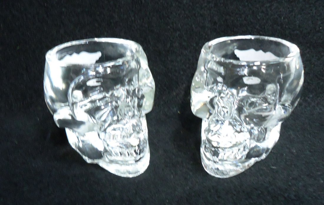 Pr. Modern Harley Davidson Skull Shot glasses: 2 1/4" T x 3" x 2"
