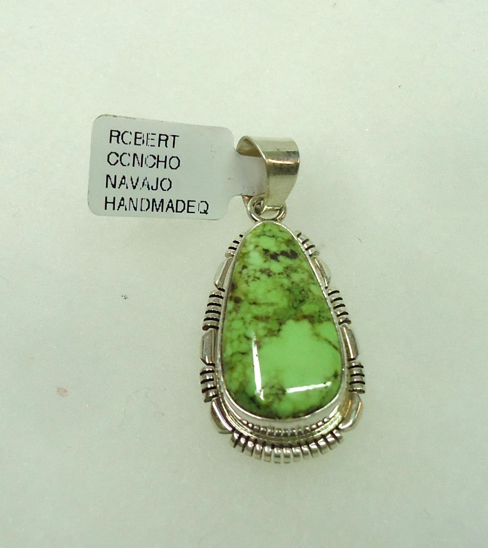 Sterling & Gaspeite Pendant: 1 1/2" By Robert Concho