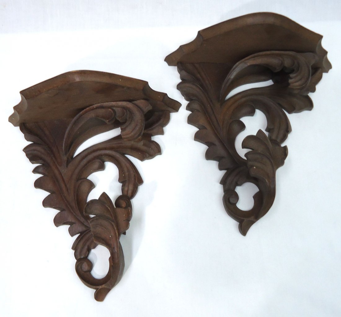 Pr. Carved Wood Victorian Wall Shelves (1 of 4)