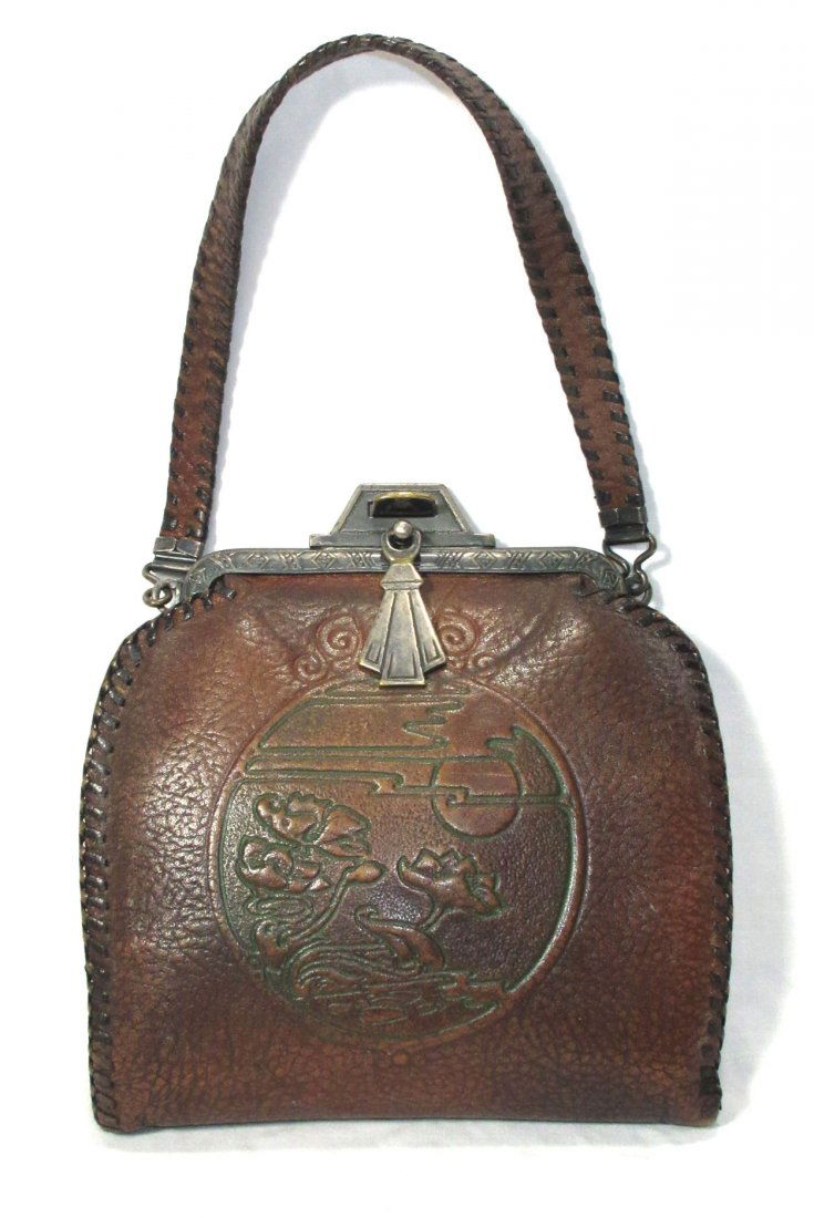 Edwardian/Art Nouveau Brown Leather Hand Bag (1 of 6)