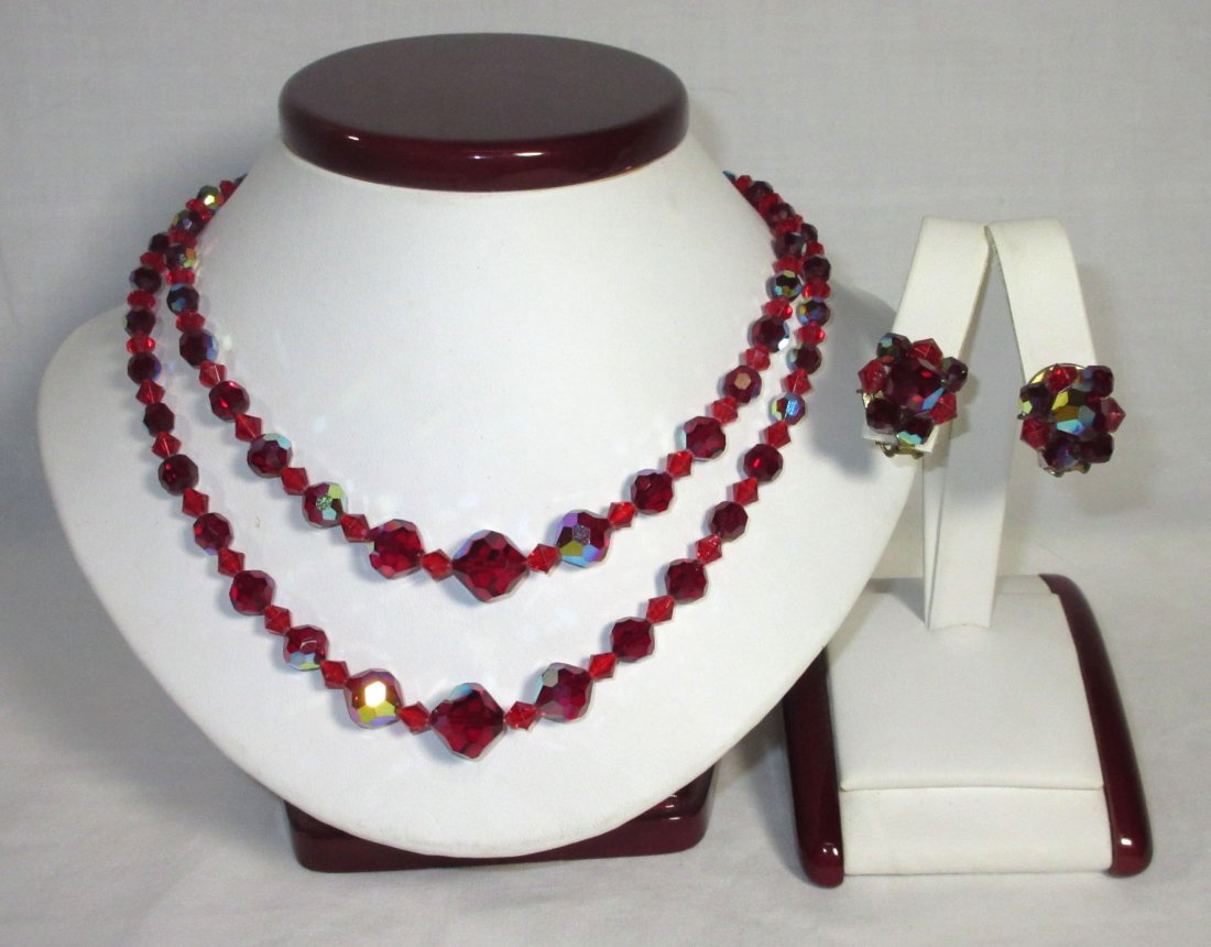 Shimmering Ruby AB Glass Bead Choker Set (1 of 6)