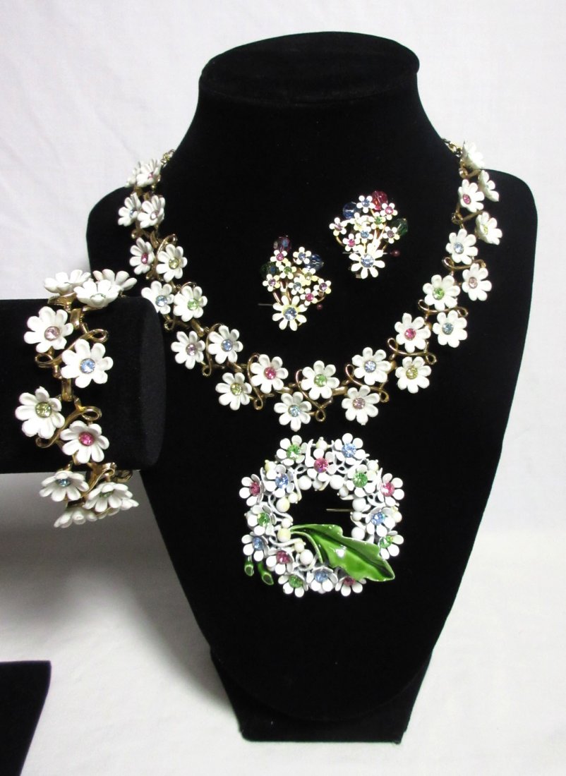 4pc. Enameled Metal, Lucite Spring Flower Jew. (1 of 8)