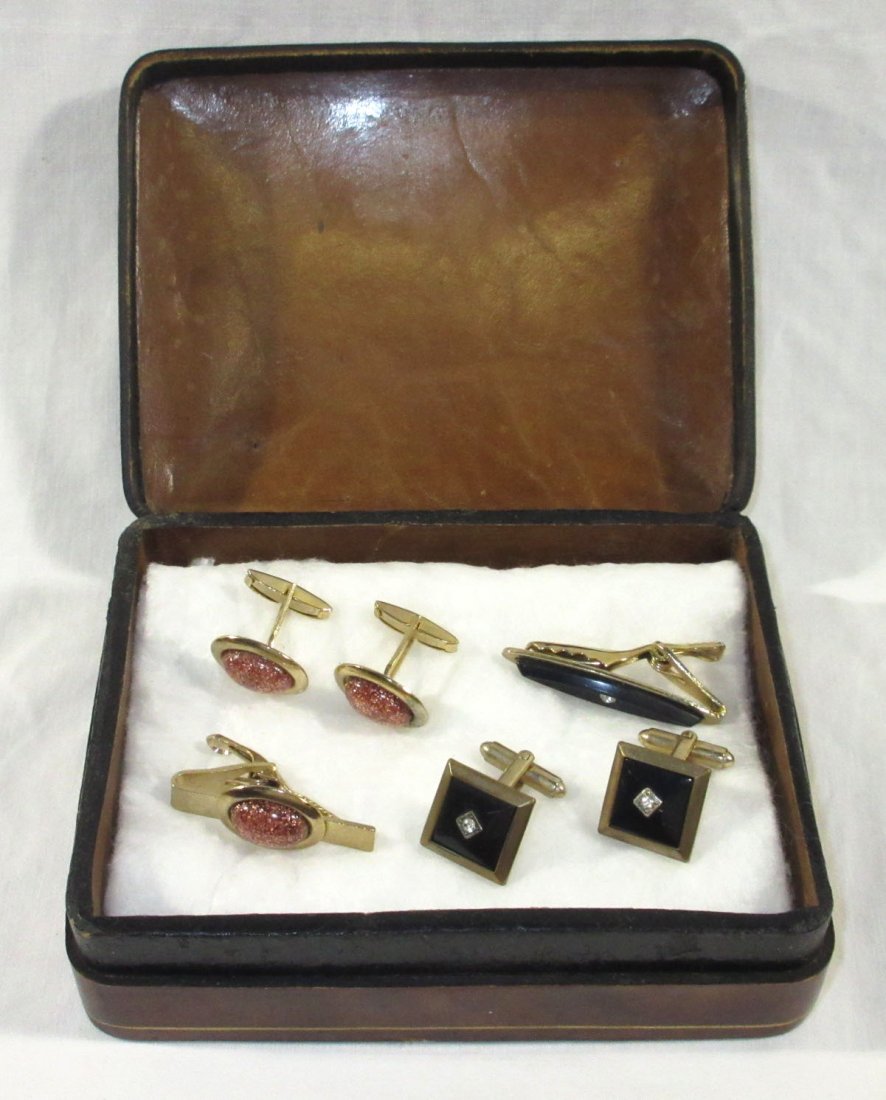Great Leather Men's Box w/ 2 Cuff Link Sets (1 of 7)