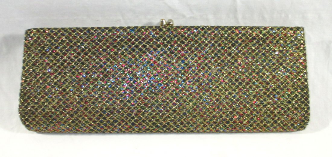 Golden Multi-Colored Glitter Clutch: 12" Long x 4 1/2" Tall Lined Multi-Colored Glitter Clutch