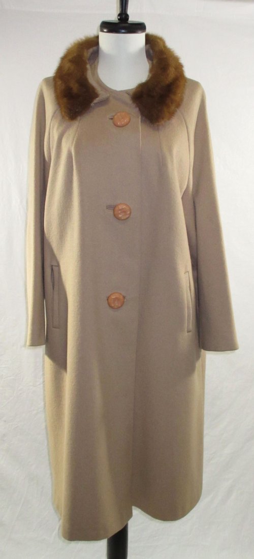 Ladies Tan Wool & Mink Collar Dress Coat (1 of 8)