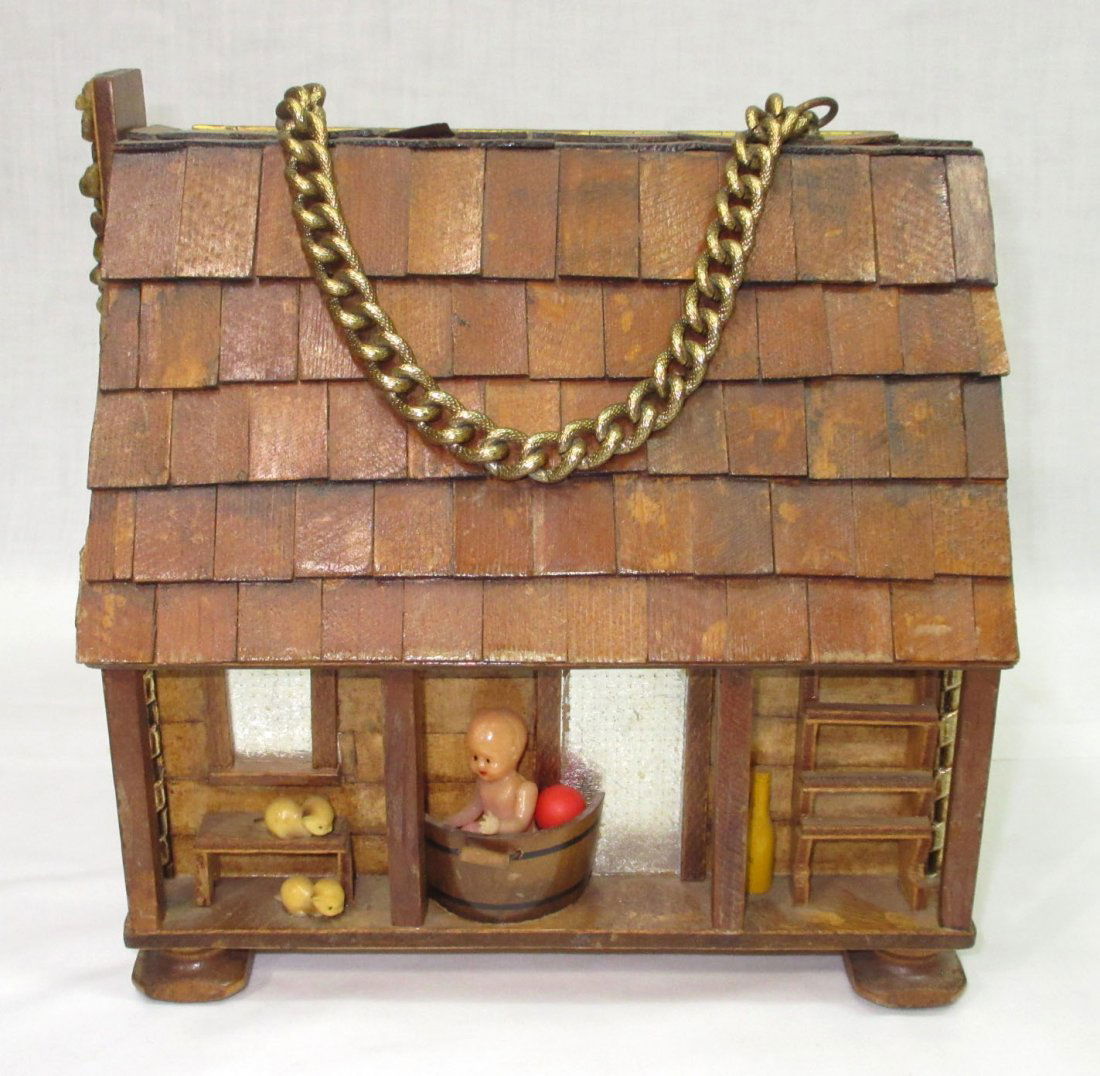 Folk Art Lou Smith Cabin, Box Purse (1 of 7)