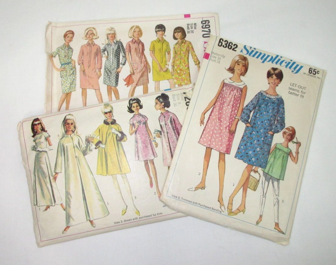 3 Vtg 60's Dress & Coat Patterns, Bust 30/31" (1 of 5)