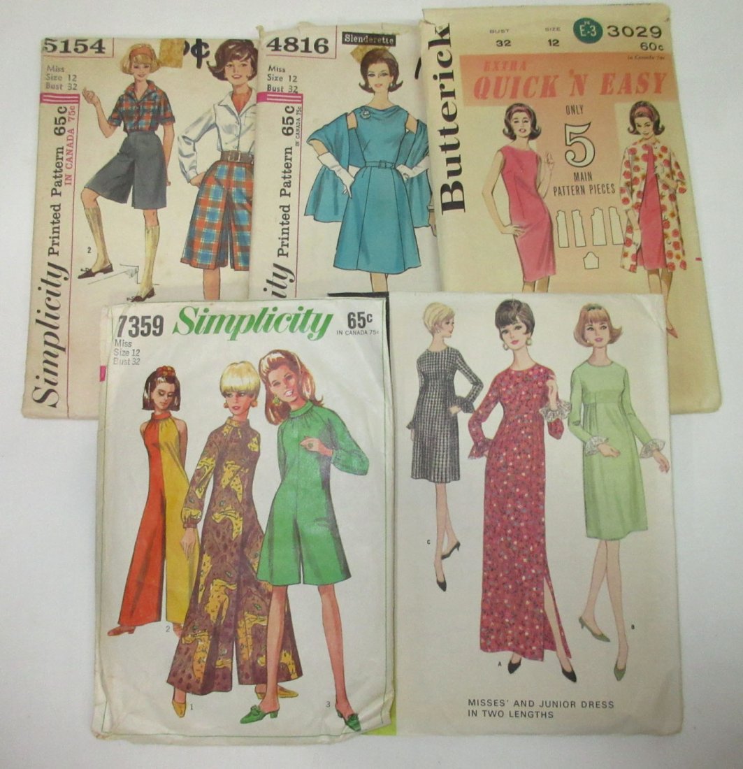 5 Vtg Fun 60's Jumpsuit & Dress Patterns, Bust 32" (1 of 5)