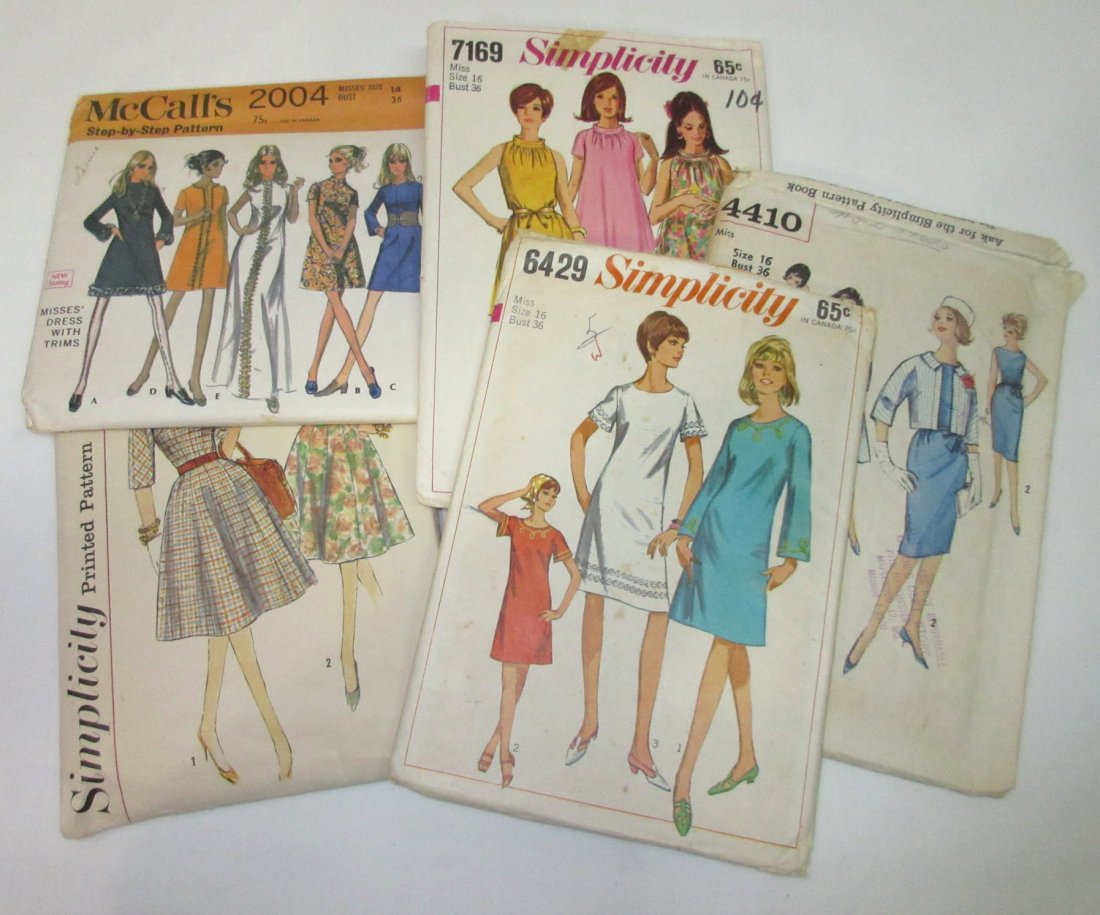 5 Vtg Classic 60's Bust 36" Dress Patterns (1 of 5)