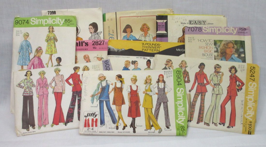 10 Great 70's Bust 38" Dress/Pant Patterns: Vogue, Simplicity & McCall's Dress's, Pant Suits, Jumpers, House Coat & Blouses 70's Patterns. Bust 38"