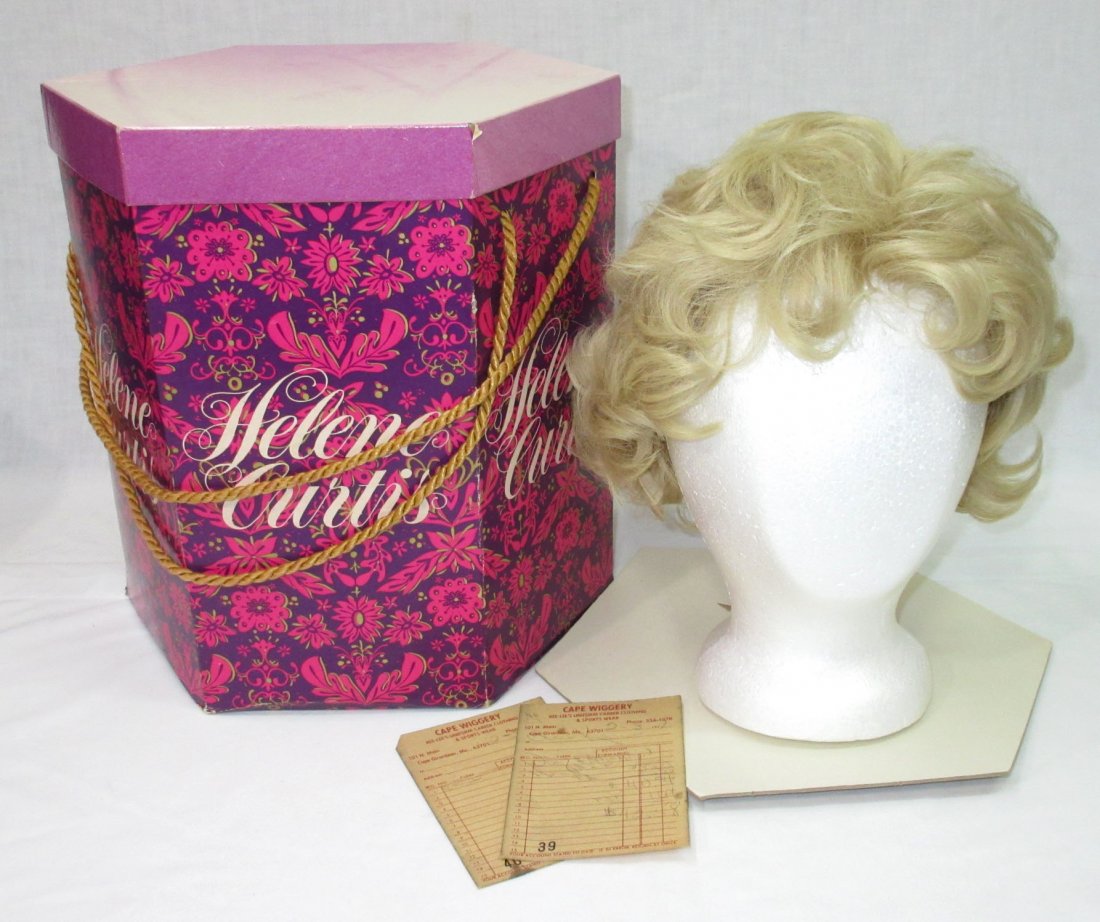 Vtg Modacrylic Fiber 70's Wig in Wig Box: 1970's Helen Curtis Wig Box with Modacrylic Fiber Blond Wig