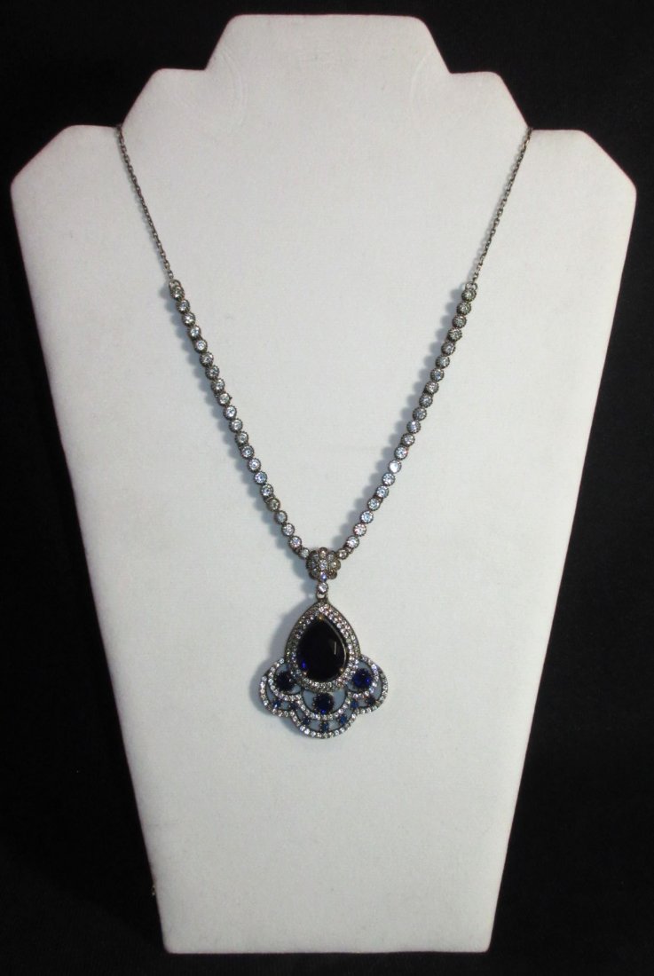 Sterling Necklace w/ Marcasite & Blue Glass (1 of 5)