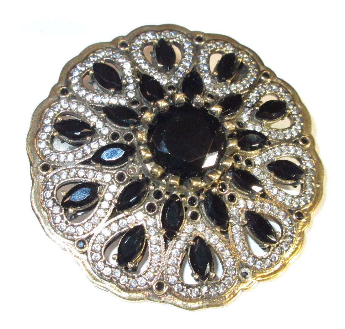 Sterling Brooch w/ Marcasite & Dark Glass (1 of 4)