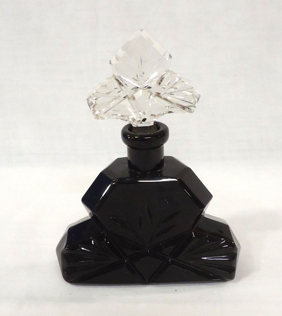 Czech. Perfume Bottle w/ Cut Design (1 of 3)