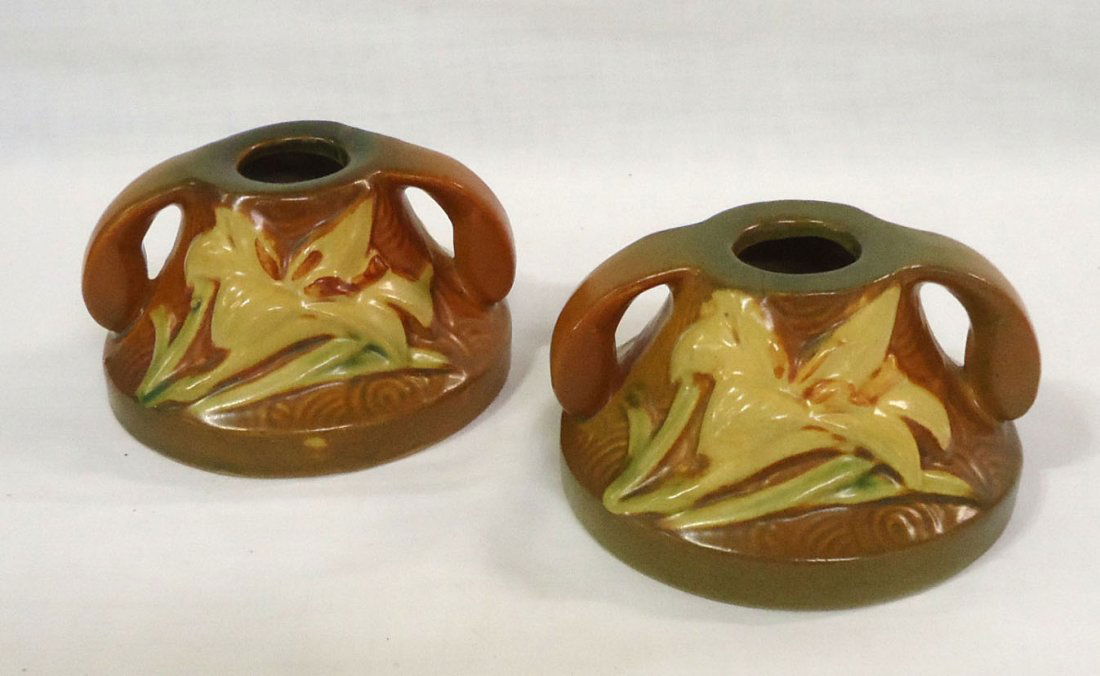 Roseville Pottery Candlesticks (1 of 2)