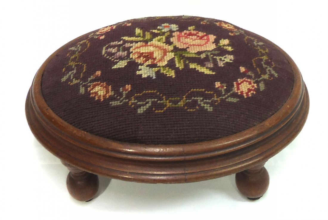 Victorian Walnut Needlepoint Footstool (1 of 3)