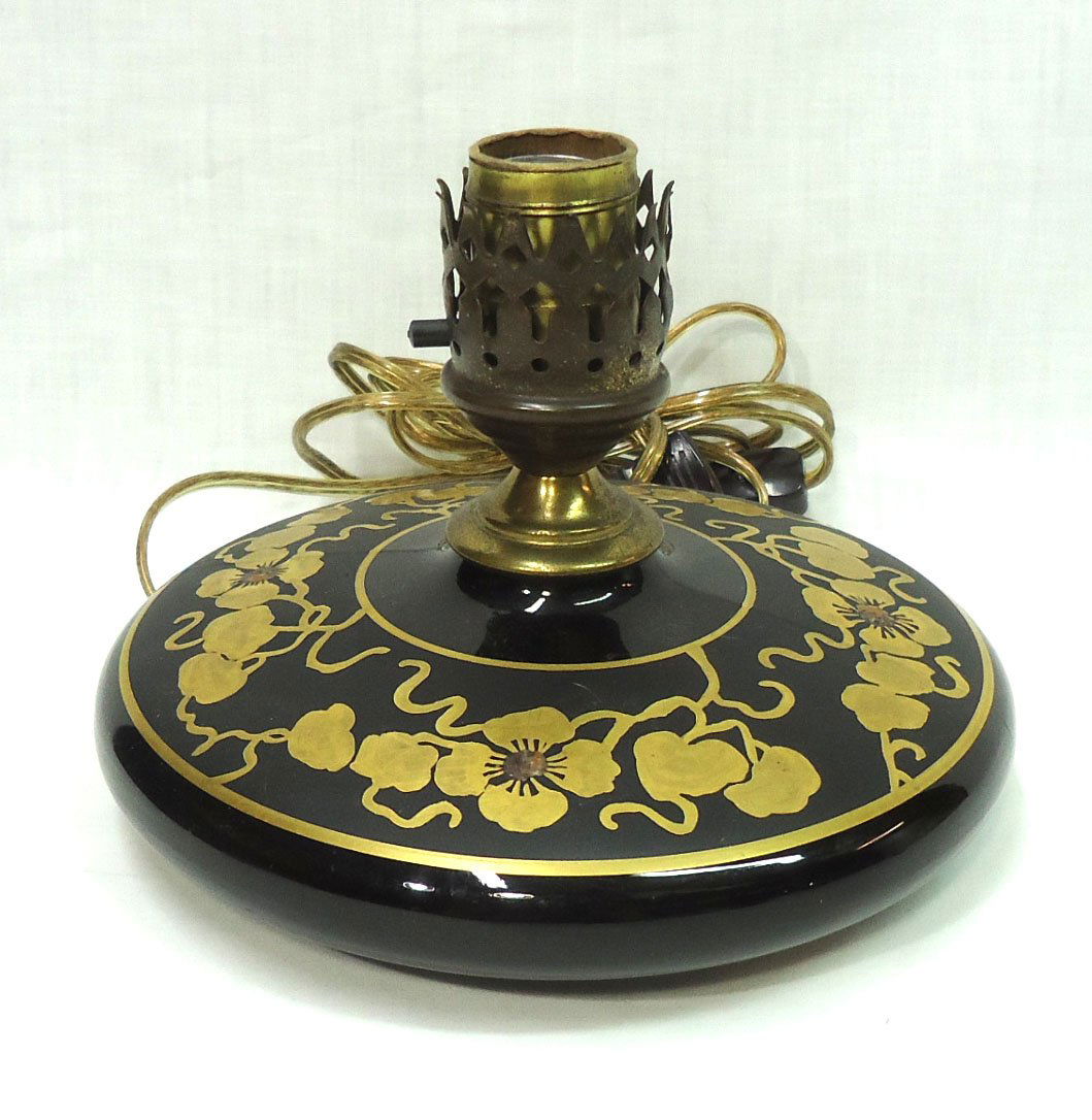 Gold Enameled Miller Pancake Lamp: 5 1/2" T x 7 1/2" W