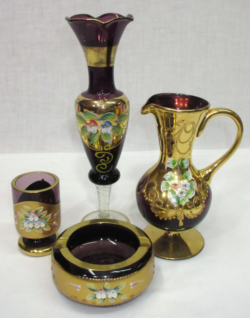 4 Pc. Gold Enameled Amethyst Glass (1 of 6)