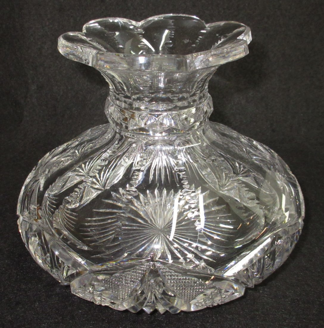 ABP Cut Glass Squat Vase: 5"T x 6 1/4"W