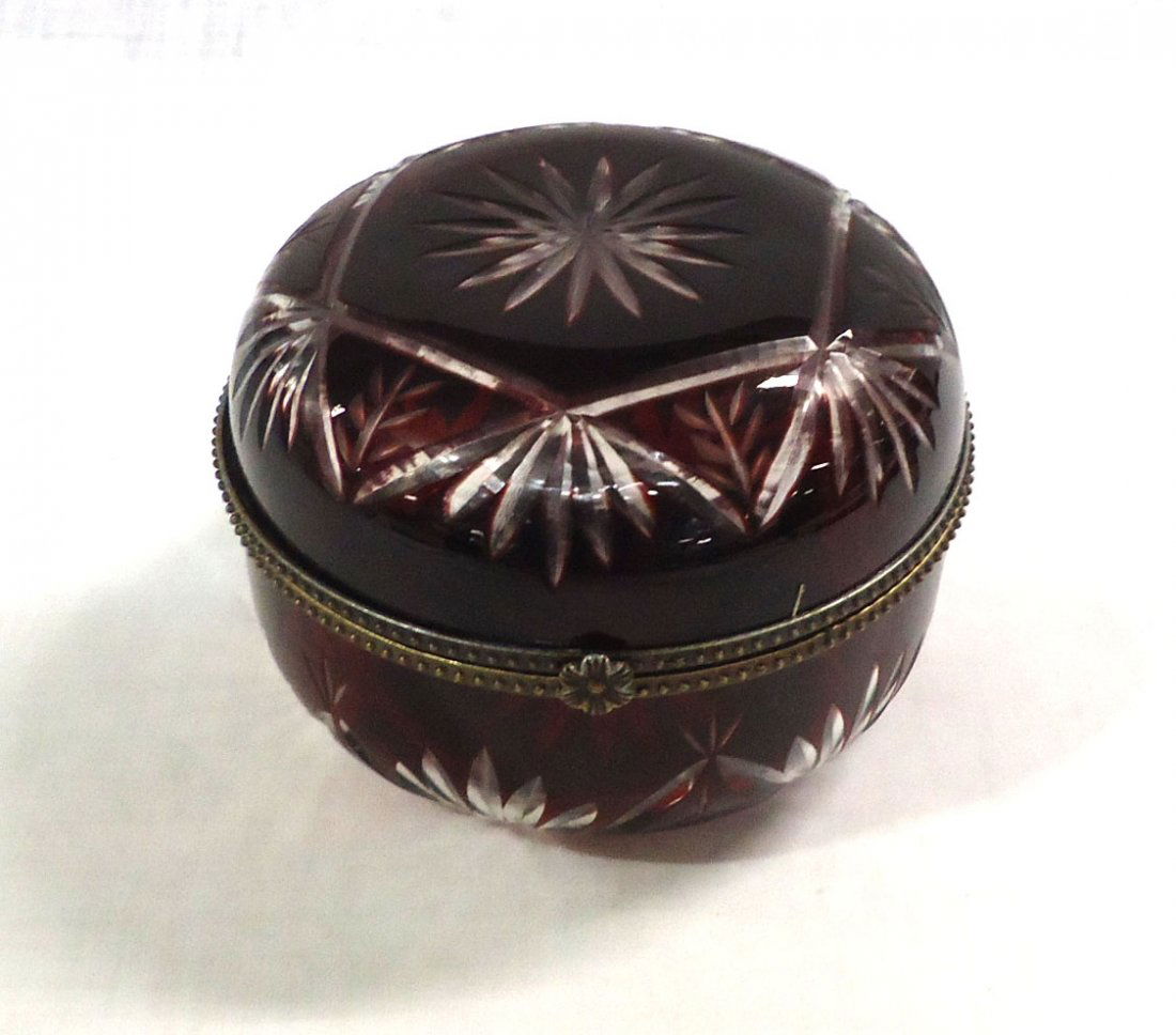 Ruby Bohemian Cut to Clear Dresser Box (1 of 4)