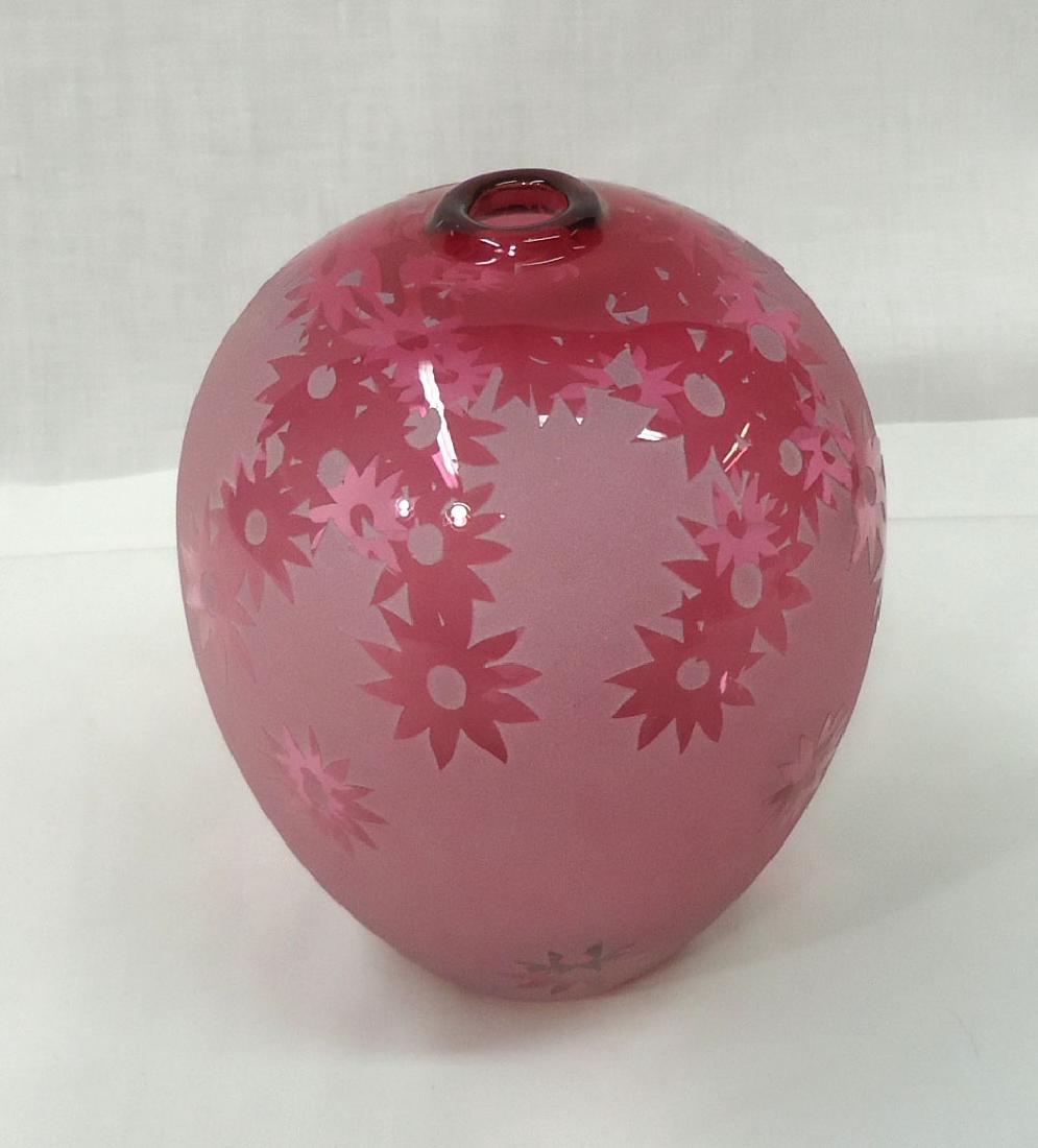 Pilgrim Cranberry Glass Vase Sgnd. (1 of 5)