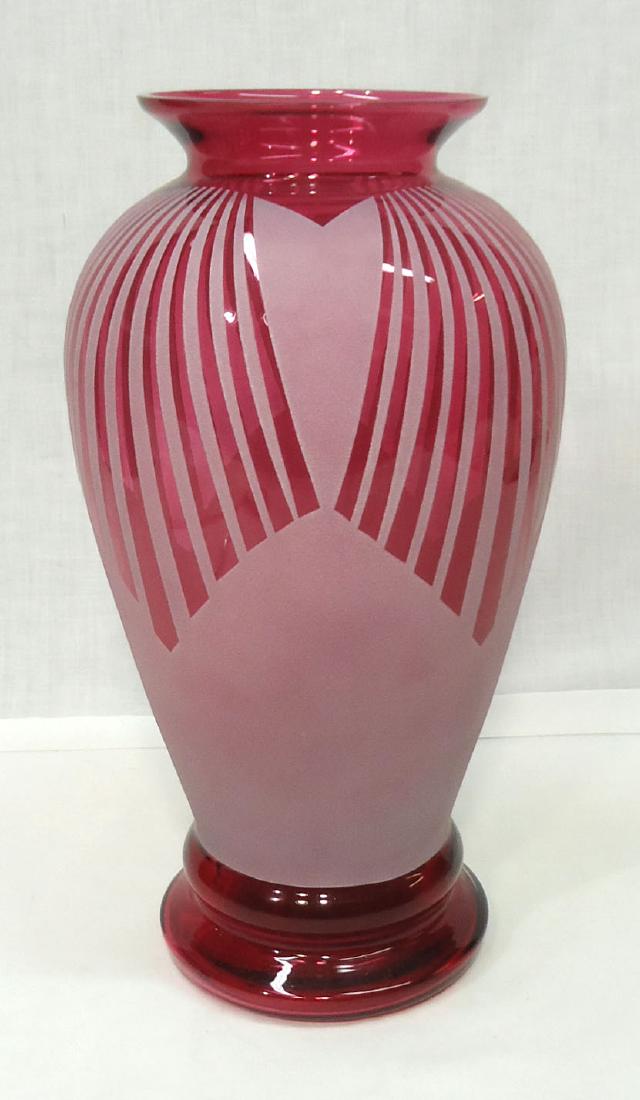 Lg. Pilgrim Cranberry Glass Vase Sgnd. (1 of 5)