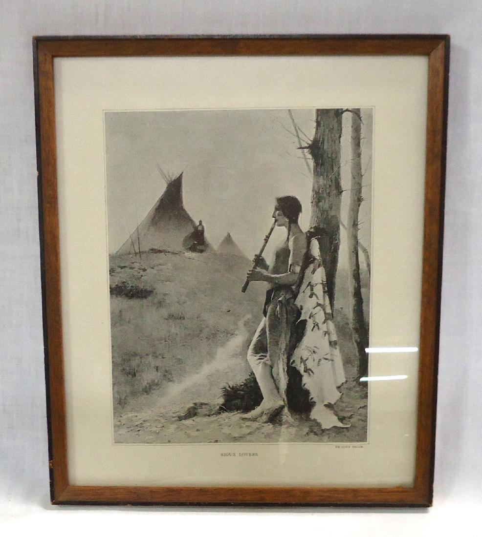 Early Indian Print "Sioux Lovers": Sgnd De Cost Smith 14" x 11 3/4"