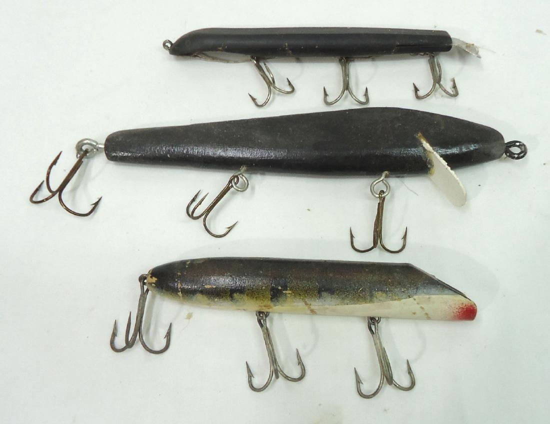 3 Wooden Fishing Lures: 5" - 9"L