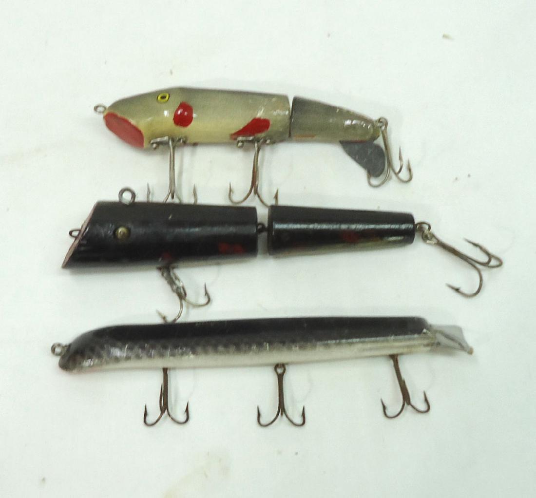 3 Wooden Fishing Lures: 6 1/2" - 8 1/2"L